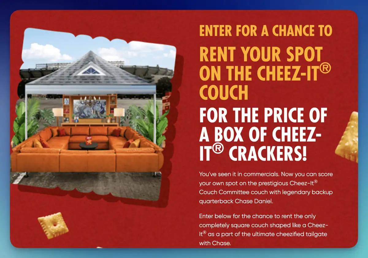 Free Cheez-It Couch Contest: $15,000 Football Tailgate Trip