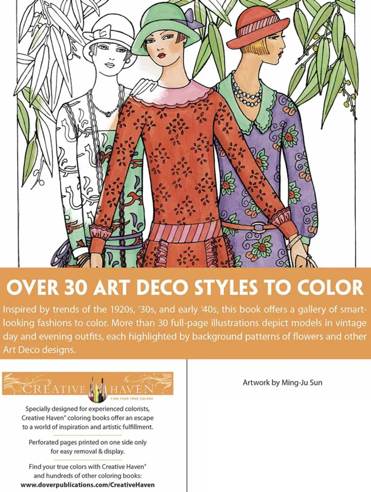 Free Dover Adult Coloring Pages: Art Deco Fashions (4 pages)