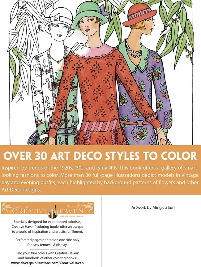 Free Dover Adult Coloring Pages: Art Deco Fashions (4 pages)