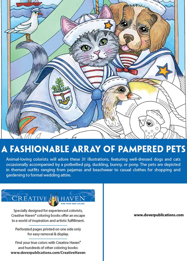 Free Dover Best-Dressed Pets Coloring: 4 Fun Pages for Adults!