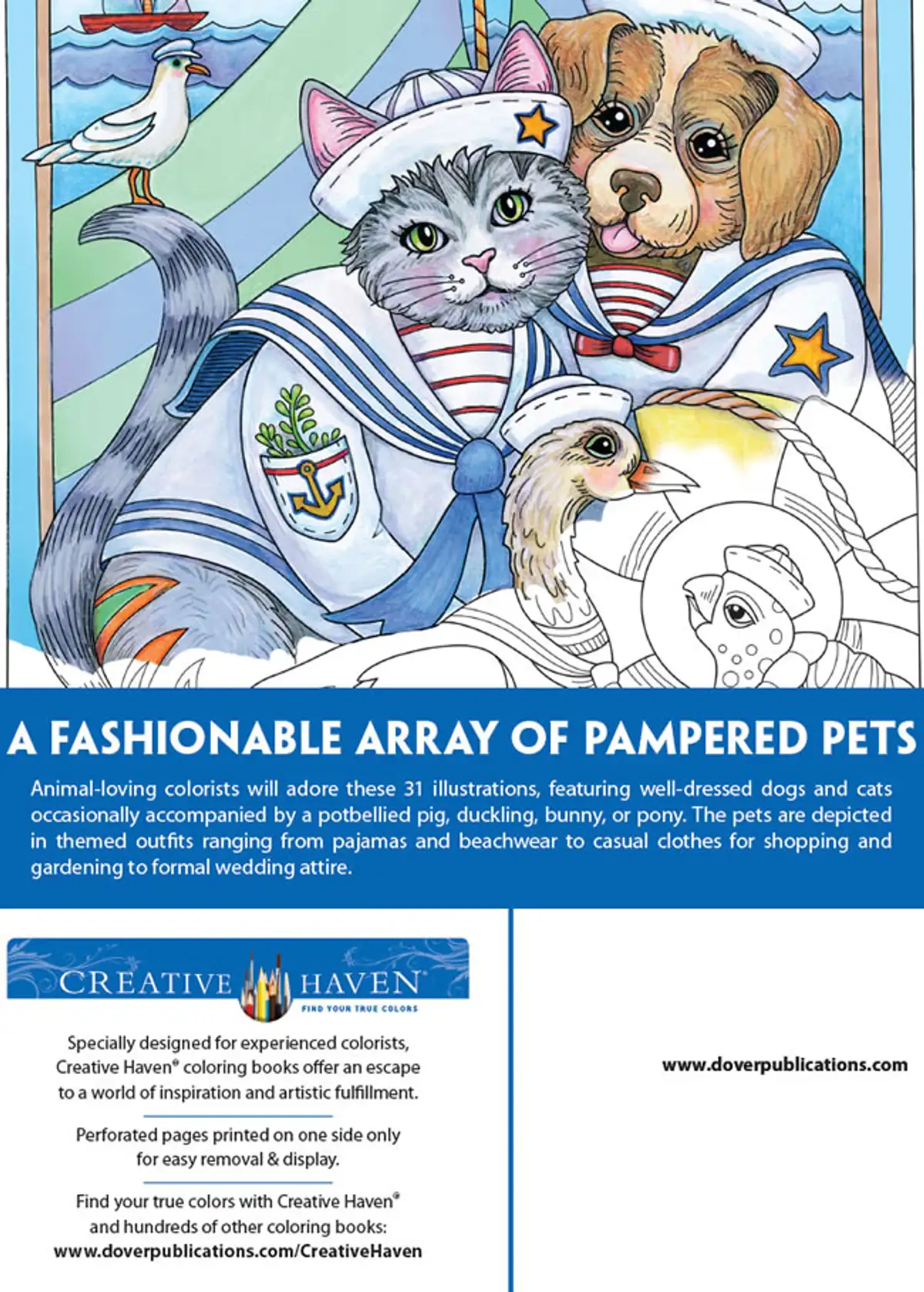 Free Dover Best-Dressed Pets Coloring: 4 Fun Pages for Adults!