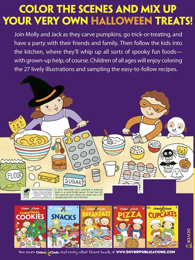 Free Dover Color & Cook Halloween: 4 Pages + Recipe (ages 4-8)