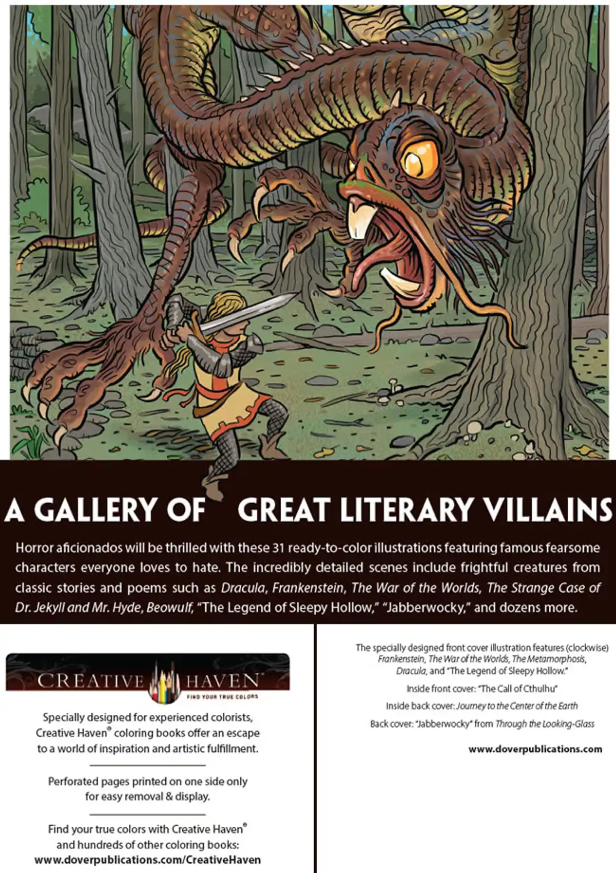 Free Dover Coloring Pages: 6 Literary Horror Legends Prints