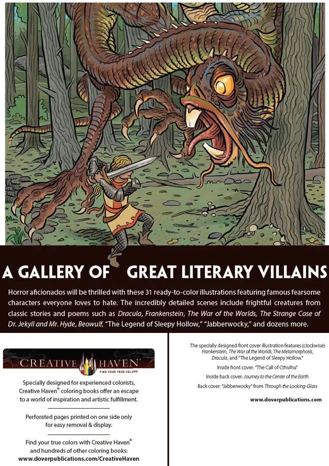 Free Dover Coloring Pages: 6 Literary Horror Legends Prints