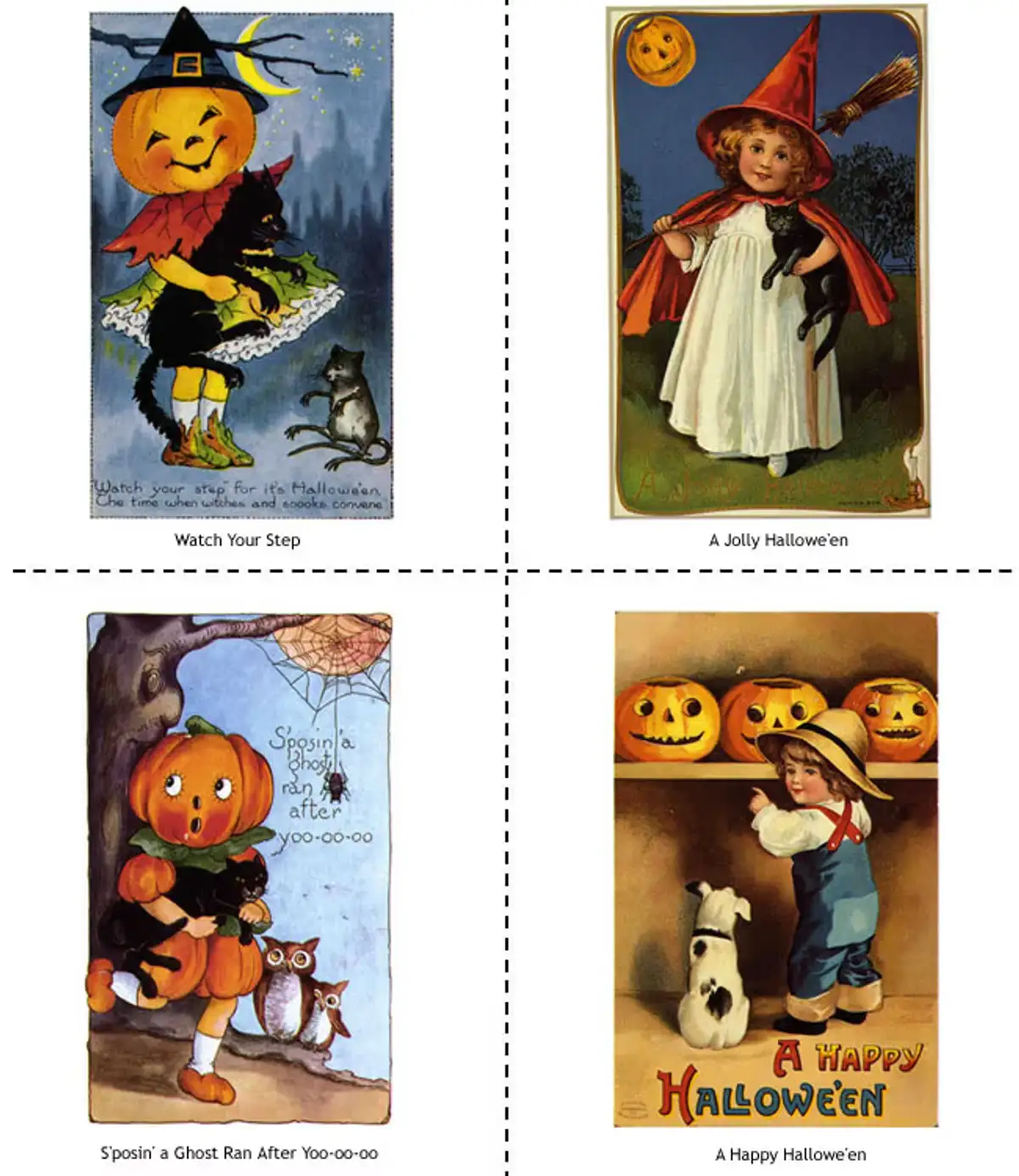 Free Dover Old-Fashioned Halloween Cards: 4 Printable Designs
