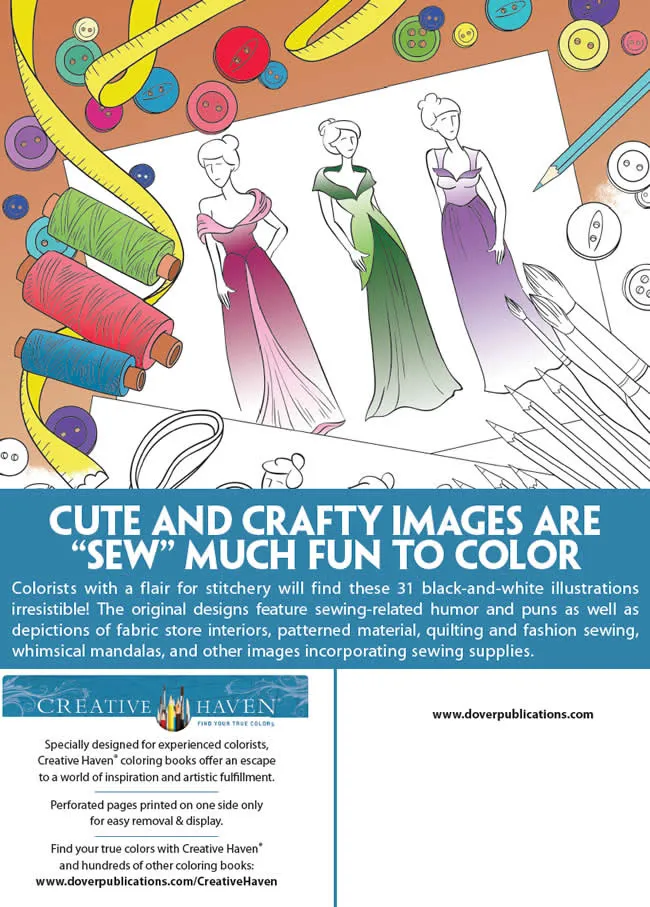 Free Dover Sew Stylish Adult Coloring: 5 Pages to Relax!