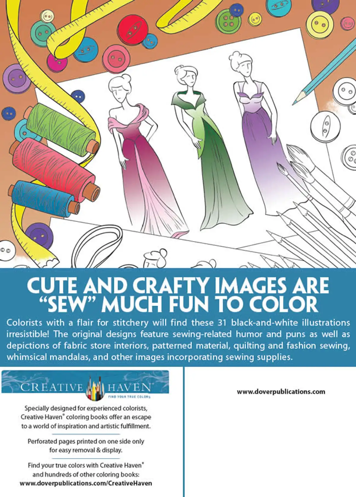 Free Dover Sew Stylish Adult Coloring: 5 Pages to Relax!