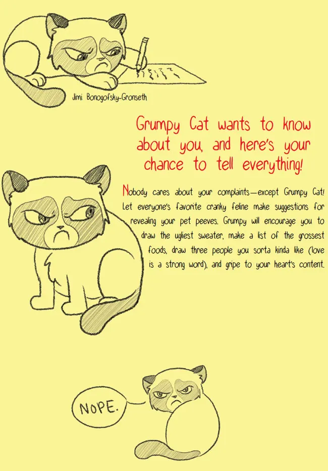 😾Free Kids Printable: Grumpy Cat’s All About Miserable Me Doodle Journal (ages 8-12)