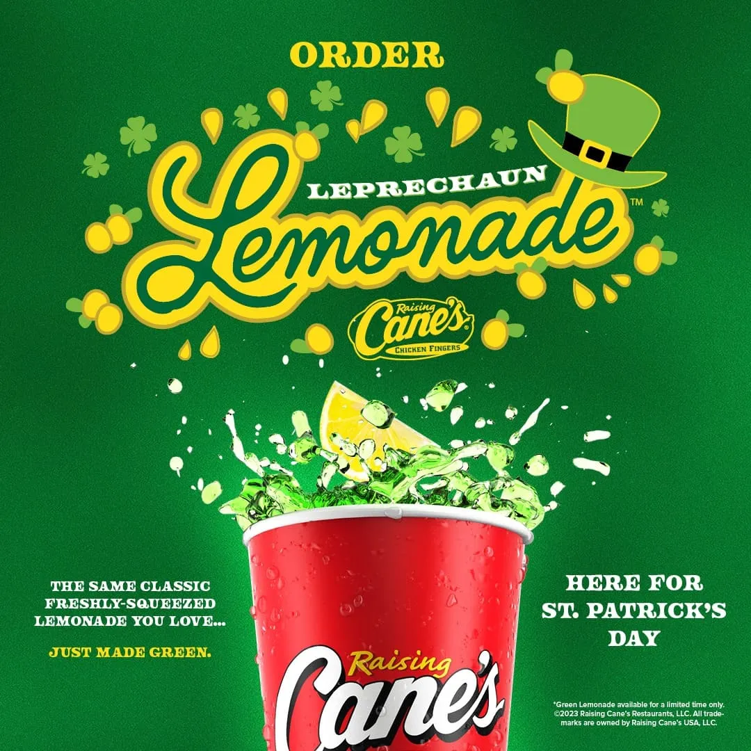 FREE Raising Cane's Leprechaun Lemonade Offer