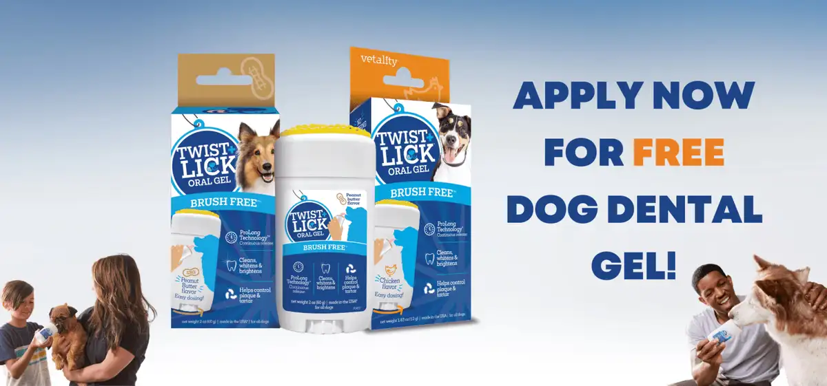 Free Vetality Twist+Lick Dog Dental Gel: Fresh Breath Boost!