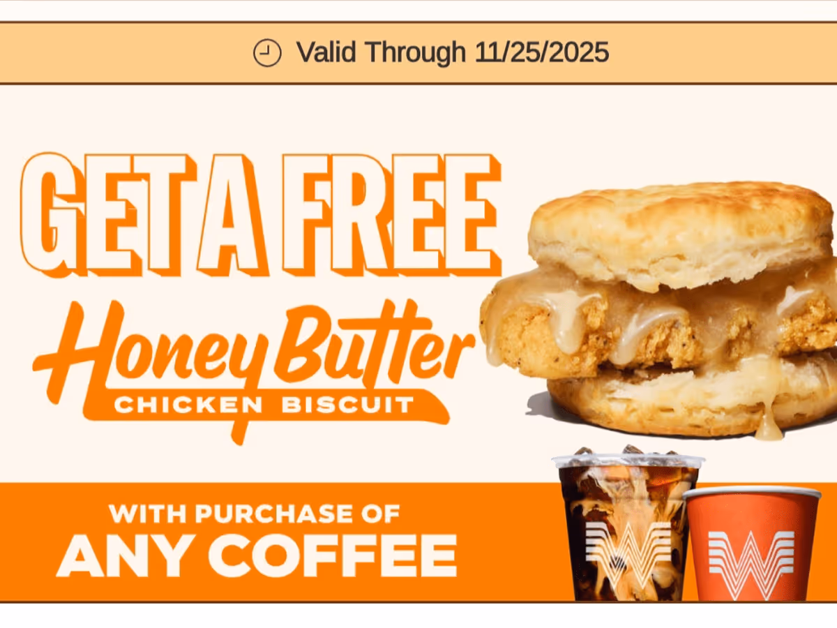 Free Whataburger Honey Butter Biscuit with Coffee Until Nov 25!