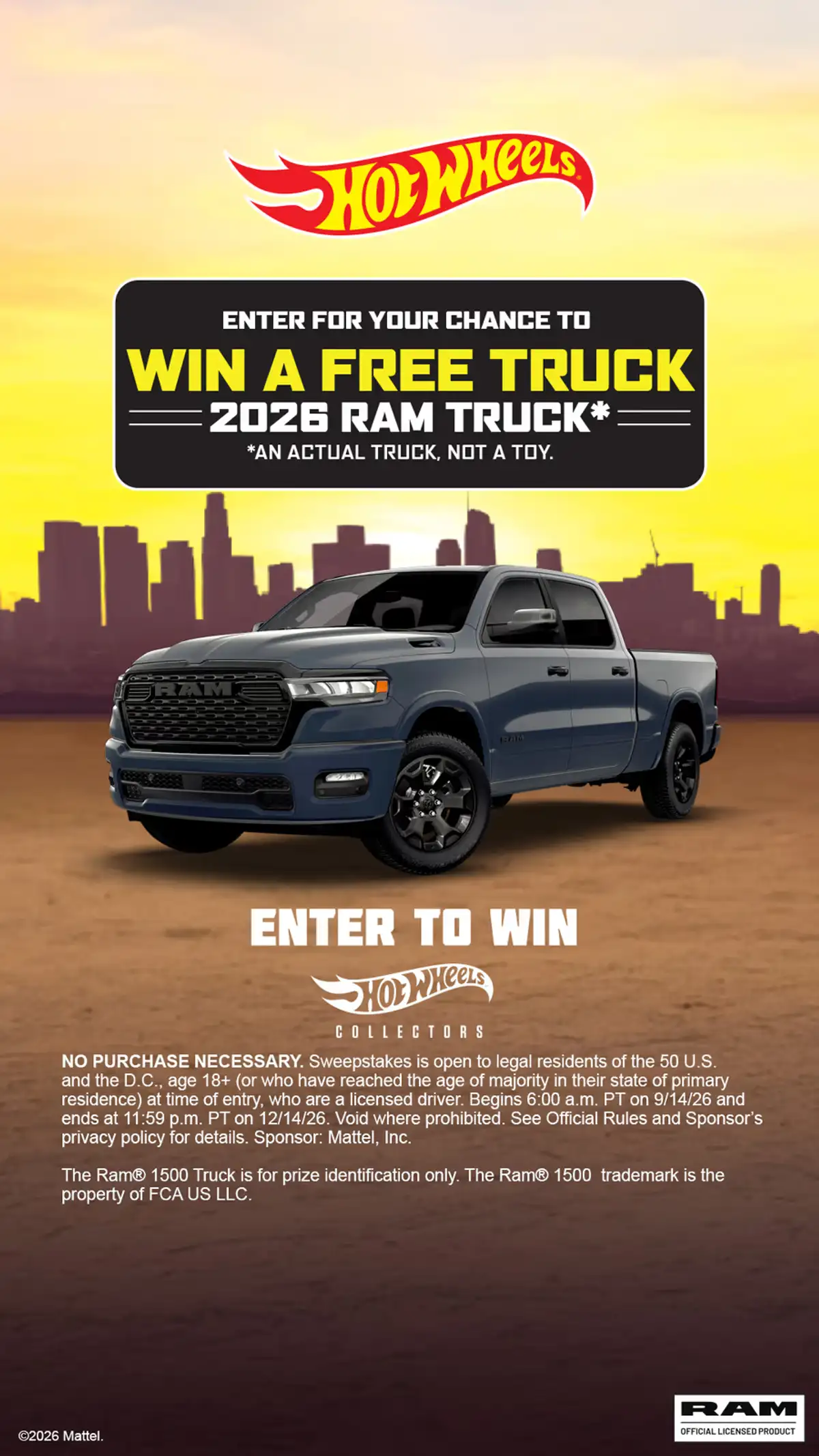 Win 2026 Ram 1500 Truck — Hot Wheels Sweepstakes (1 Winner)
