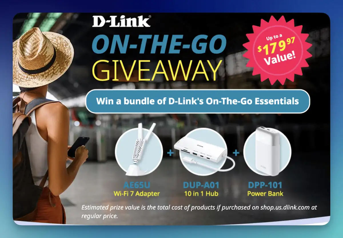 Win Travel Essentials Bundle — D-Link On-The-Go Sweepstakes
